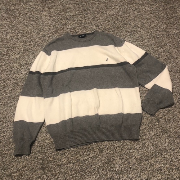 Náutica mens’s sweater white and grey striped size large - Picture 2 of 9